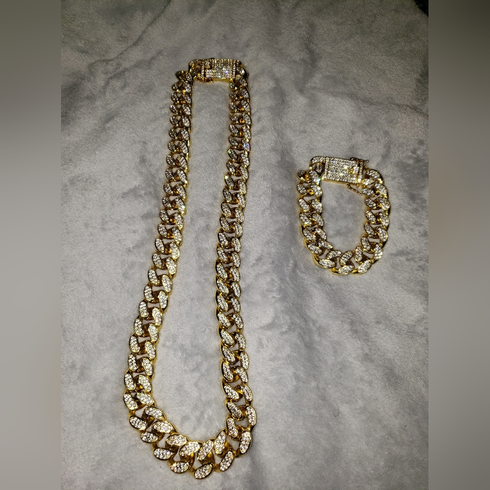 Unisex Bling Bling Chain and Bracelet Set
